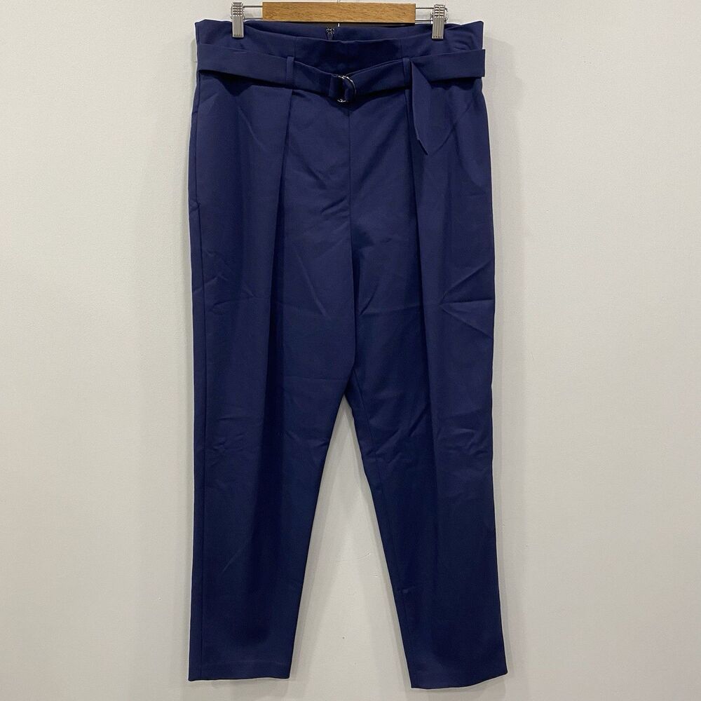 BCBGMaxazria NWT L Navy Blue High Waist Pleated Tapered Paperboy Career Pants